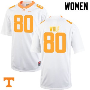 Women's Eli Wolf White Tennessee Vols #80 Embroidery Jerseys