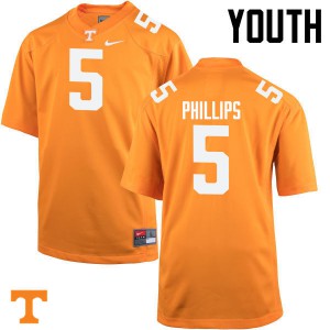 Youth Kyle Phillips Orange Tennessee Vols #5 NCAA Jersey