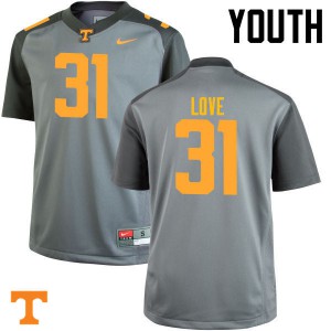 Youth Stedman Love Gray Tennessee #31 NCAA Jersey