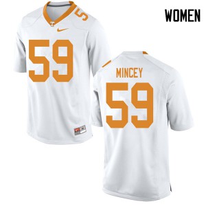 Women John Mincey White Tennessee Volunteers #59 College Jerseys