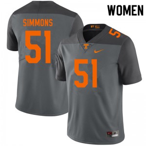 Women Elijah Simmons Gray Tennessee Vols #51 Football Jerseys