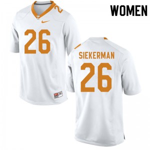 Women JT Siekerman White Vols #26 University Jerseys