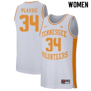 Women's Uros Plavsic White Tennessee #34 Embroidery Jersey