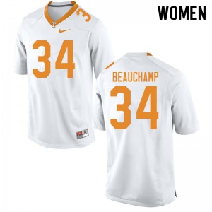 Women's Deontae Beauchamp White Tennessee #34 Embroidery Jersey