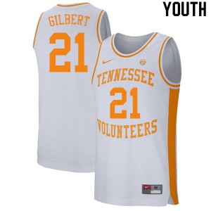 Youth Kent Gilbert White Tennessee Vols #21 Embroidery Jersey