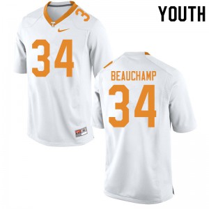 Youth Deontae Beauchamp White Tennessee Volunteers #34 Stitched Jersey